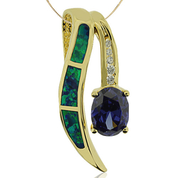 Oval Cut Tanzanite and Gold Plated Pendant With Australian Opal