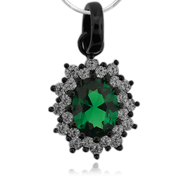 Oxidized Silver and Oval Cut Emerald Pendant