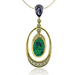 Pear Cut Tanzanite and Gold Plated Pendant With Australian Opal