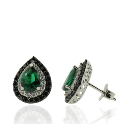 Beautiful Earrings With Pear Cut Emerald and Simulated Diamonds