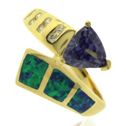 Beautiful Gold Plated Ring with Trillion Cut Tanzanite Gemstone and Australian Opal