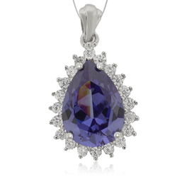 Drop-Cut Silver Pendant with Tanzanite & Zirconia Gemstones