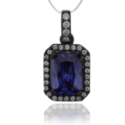 Emerald Cut Tanzanite & Black Silver Pendant