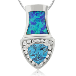 Vibrant Australian Opal Pendant with Blue Topaz