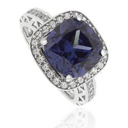 Cushion-Cut Tanzanite 925 Sterling Silver Ring