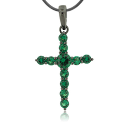 Emerald Black Silver Cross Pendant