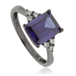 Emerald Cut Tanzanite Black Silver Ring