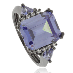 Emerald Cut Tanzanite Ring with Black Silver