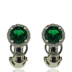 Gorgeous Round Cut Emerald Earrings With Sterling Silver And Simulated Diamonds