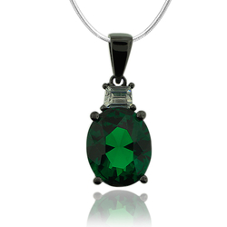 Beautiful Oxidized Silver and Oval cut Emerald Pendant