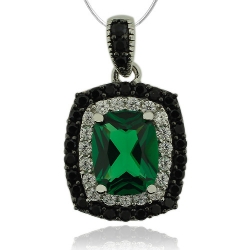 Sterling Silver Pendant With Emerald and Simulated Diamonds