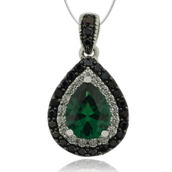 Great Pear Cut Emerald Pendant With Simulated Diamonds