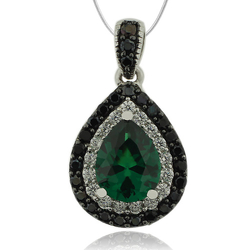 Great Pear Cut Emerald Pendant With Simulated Diamonds