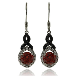 Gorgeous Round Cut Fire Opal Earrings In Sterling Silver with Zirconia