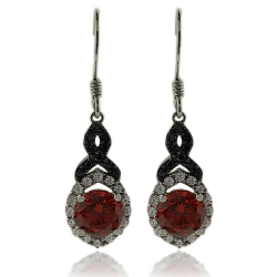 Gorgeous Round Cut Fire Opal Earrings In Sterling Silver with Zirconia