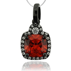 Beautful Oxidized Silver and Fire Opal Pendant with Simulated Diamonds