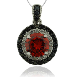 Precious Sterling Silver Pendant With round cut Fire Opal And Simulated Diamonds