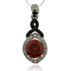 Beautiful Sterling Silver Pendant with Round Cut Fire Opal And Simulated Diamonds