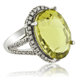 Huge Natural Yellow Citrine 14K White Gold Ring