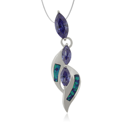 3 Stone Marquise Cut Tanzanite and Opal Pendant