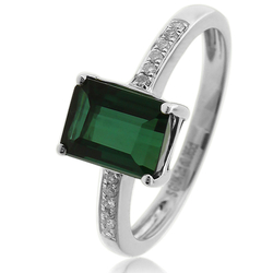 Natural Mined Green Tourmaline Diamonds 14K White Gold Ring