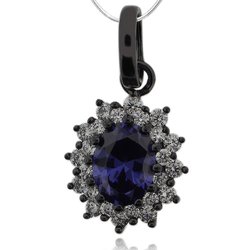 Gorgeous Oval Cut Tanzanite & Black Silver Pendant With Zirconia