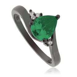 Emerald Pear Cut Silver Ring