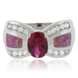 Oval Cut Lab-Created Ruby and Pink Opal Ring in Sterling