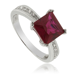 Red Ruby Engagement Sterling Silver Ring