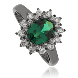 Princess Kate Emerald Black Silver Ring