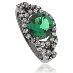 Round-Cut Emerald Black Silver Ring