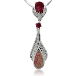 Beautiful Pear Cut Ruby and Opal Silver Pendant