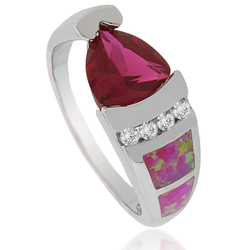 Amazing Pink Opal and Ruby Silver Ring