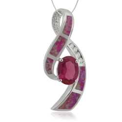 Ruby Silver Pendant With Pink Opal