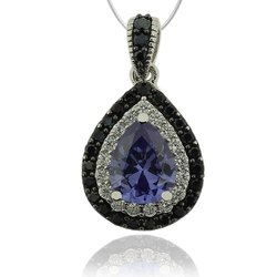 Drop Cut Tanzanite & Silver Pendant with Zirconia