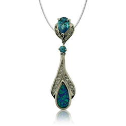 Wonderful Sterling Silver and Drop Cut Topaz Pendant With Simulated Diamond