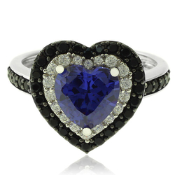 Heart Shape Sterling Silver Ring With Tanzanite and Simulated Diamonds