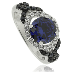 Precious Round Cut Tanzanite Silver Ring With Simulated Diamonds