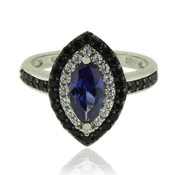 Marquise Cut Tanzanite Silver Ring With Simulated Diamonds