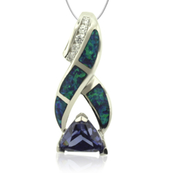 Beautiful Trillion Cut Tanzanite Silver Pendant With Simulated Diamonds