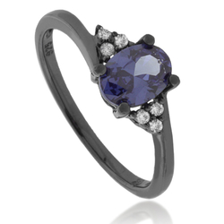 Solitaire Oval Cut Tanzanite Oxidized Silver Ring