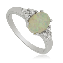 Sterling Silver Ring with Zirconia and White Opal