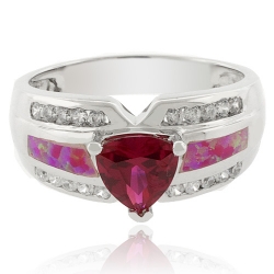 Pink Opal and Red Ruby Ring in Sterling Silver