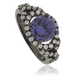 Round-Cut Tanzanite Oxidized Silver Ring