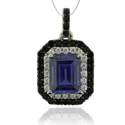 Emerald Cut Tanzanite & Silver Pendant with Zirconia