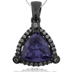 Trillion Cut Tanzanite & Black Silver Pendant with Zirconia