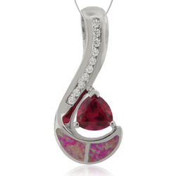 Trillion Cut Ruby and Opal Sterling Silver Pendant