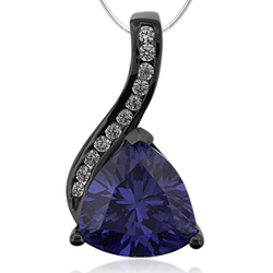 Trillion Cut Tanzanite & Black Silver Pendant