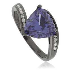 Trillion Cut Tanzanite Black Silver Ring