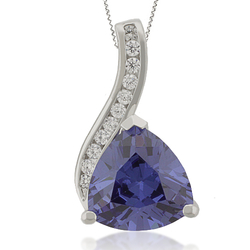 Trillion-Cut Silver Pendant with Tanzanite & Zirconia Gemstones